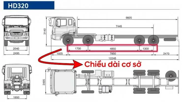 Cách đo chiều dài cơ sở xe tải